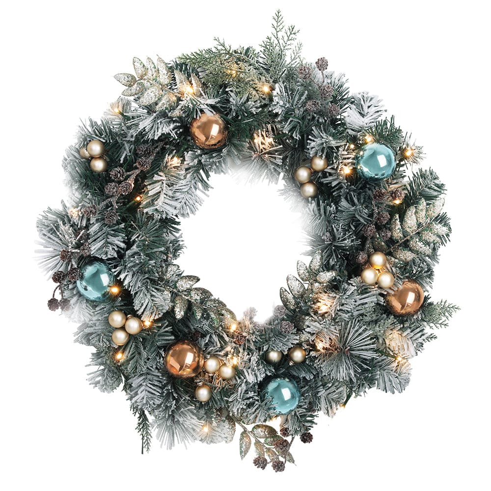 Jingle Jollys 60cm Christmas Wreath with LED Lights Snowy Garland Xmas Decor - SportZone.co.nz