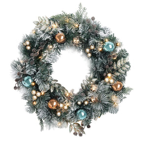 Jingle Jollys 60cm Christmas Wreath with LED Lights Snowy Garland Xmas Decor - SportZone.co.nz