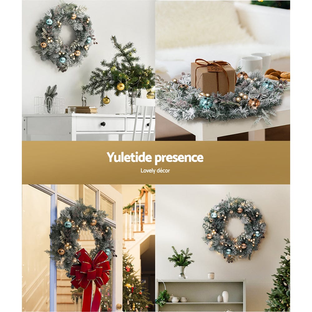 Jingle Jollys 60cm Christmas Wreath with LED Lights Snowy Garland Xmas Decor - SportZone.co.nz