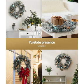 Jingle Jollys 60cm Christmas Wreath with LED Lights Snowy Garland Xmas Decor - SportZone.co.nz