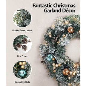 Jingle Jollys 60cm Christmas Wreath with LED Lights Snowy Garland Xmas Decor - SportZone.co.nz