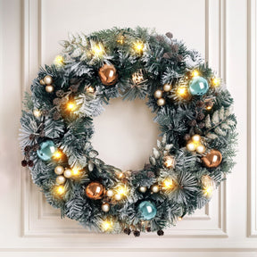 Jingle Jollys 60cm Christmas Wreath with LED Lights Snowy Garland Xmas Decor - SportZone.co.nz