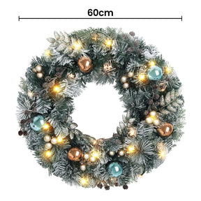 Jingle Jollys 60cm Christmas Wreath with LED Lights Snowy Garland Xmas Decor - SportZone.co.nz