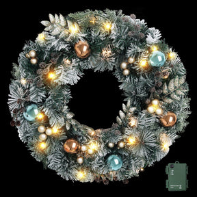Jingle Jollys 60cm Christmas Wreath with LED Lights Snowy Garland Xmas Decor - SportZone.co.nz