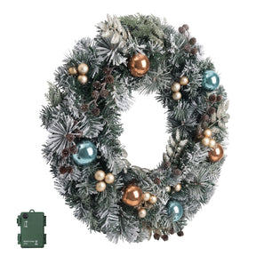Jingle Jollys 60cm Christmas Wreath with LED Lights Snowy Garland Xmas Decor - SportZone.co.nz