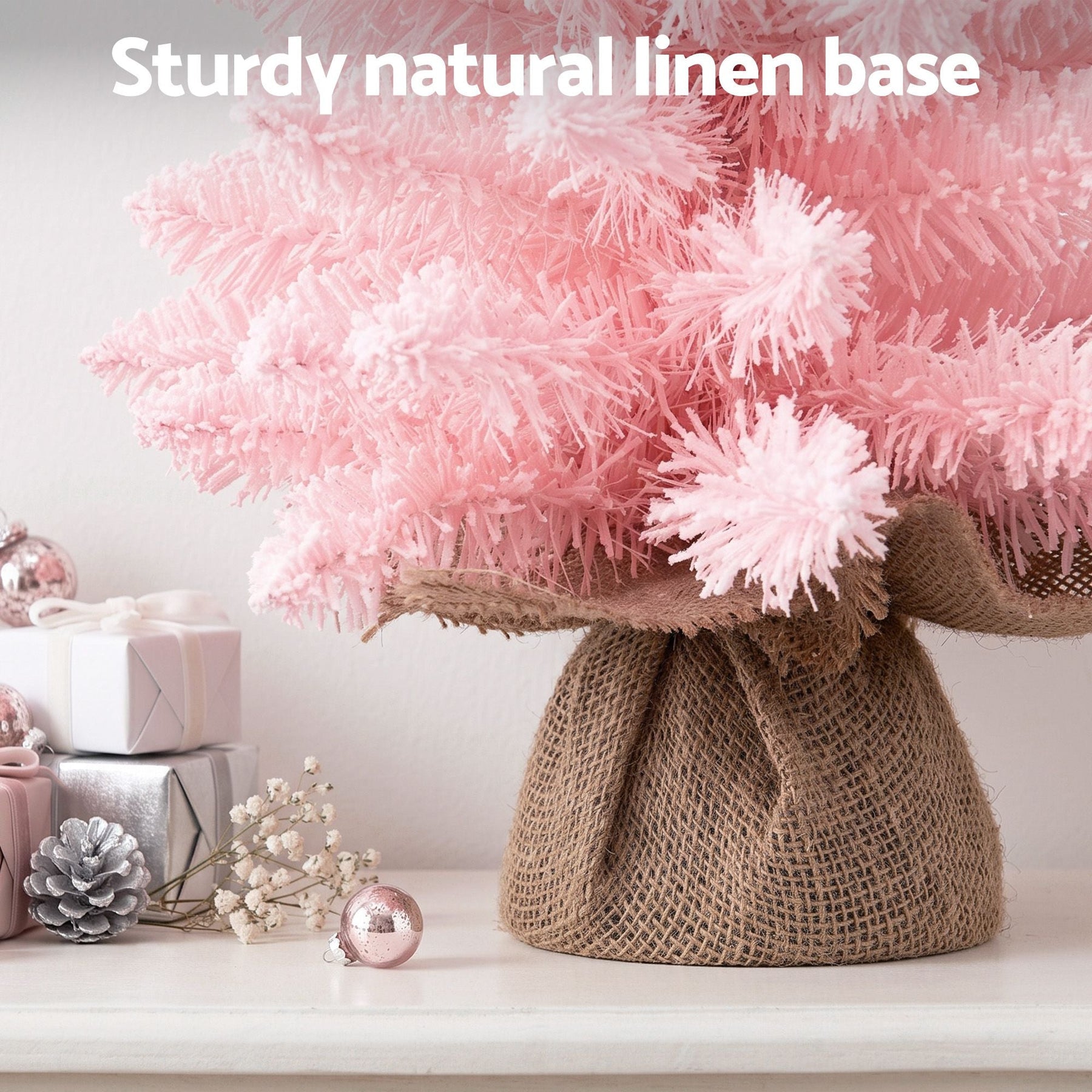 Jingle Jollys 60cm Flocked Pink Christmas Tree Mini Tabletop Xmas Tree - SportZone.co.nz