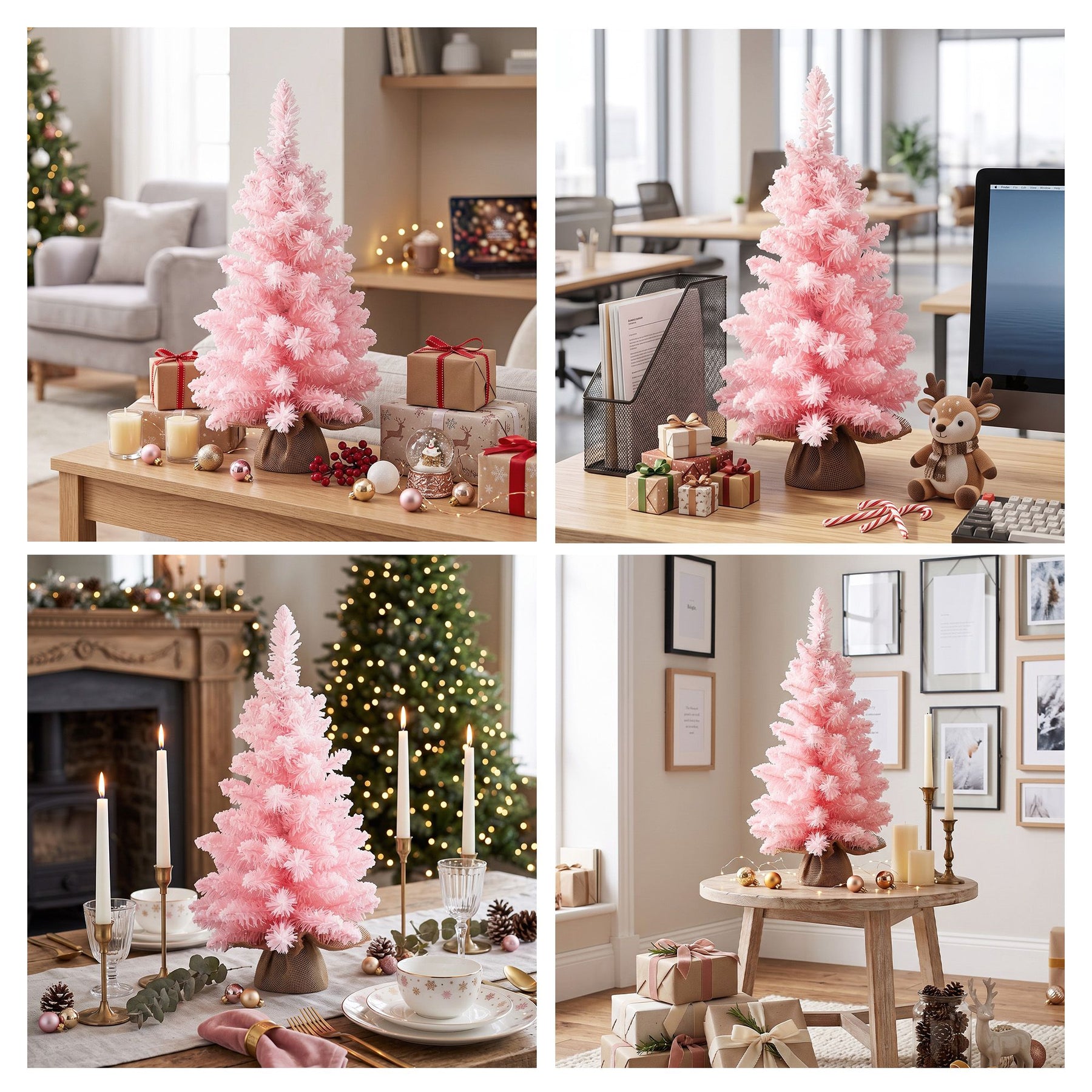 Jingle Jollys 60cm Flocked Pink Christmas Tree Mini Tabletop Xmas Tree - SportZone.co.nz