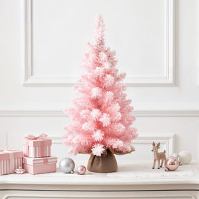 Jingle Jollys 60cm Flocked Pink Christmas Tree Mini Tabletop Xmas Tree - SportZone.co.nz
