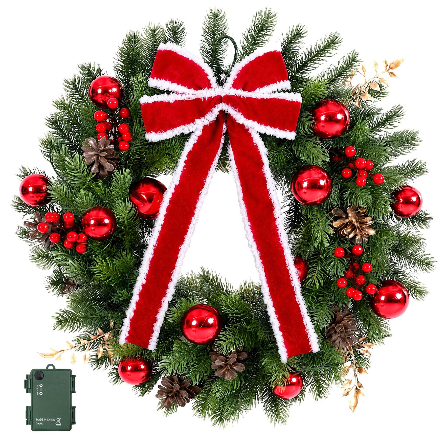 Jingle Jollys 60cm Pre-lit Christmas Wreath Garlands LED Light Front Door Decor Bow - SportZone.co.nz