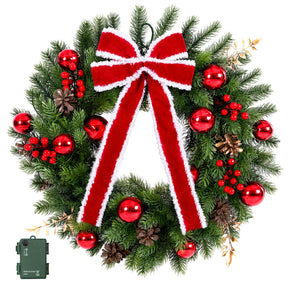 Jingle Jollys 60cm Pre-lit Christmas Wreath Garlands LED Light Front Door Decor Bow - SportZone.co.nz