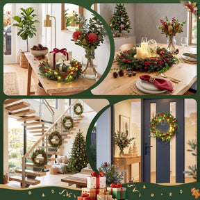 Jingle Jollys 60cm Pre-Lit Christmas Wreath LED Light Front Door Xmas Decor Garland - SportZone.co.nz