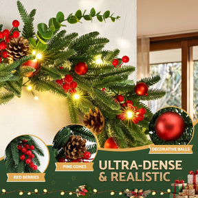 Jingle Jollys 60cm Pre-Lit Christmas Wreath LED Light Front Door Xmas Decor Garland - SportZone.co.nz