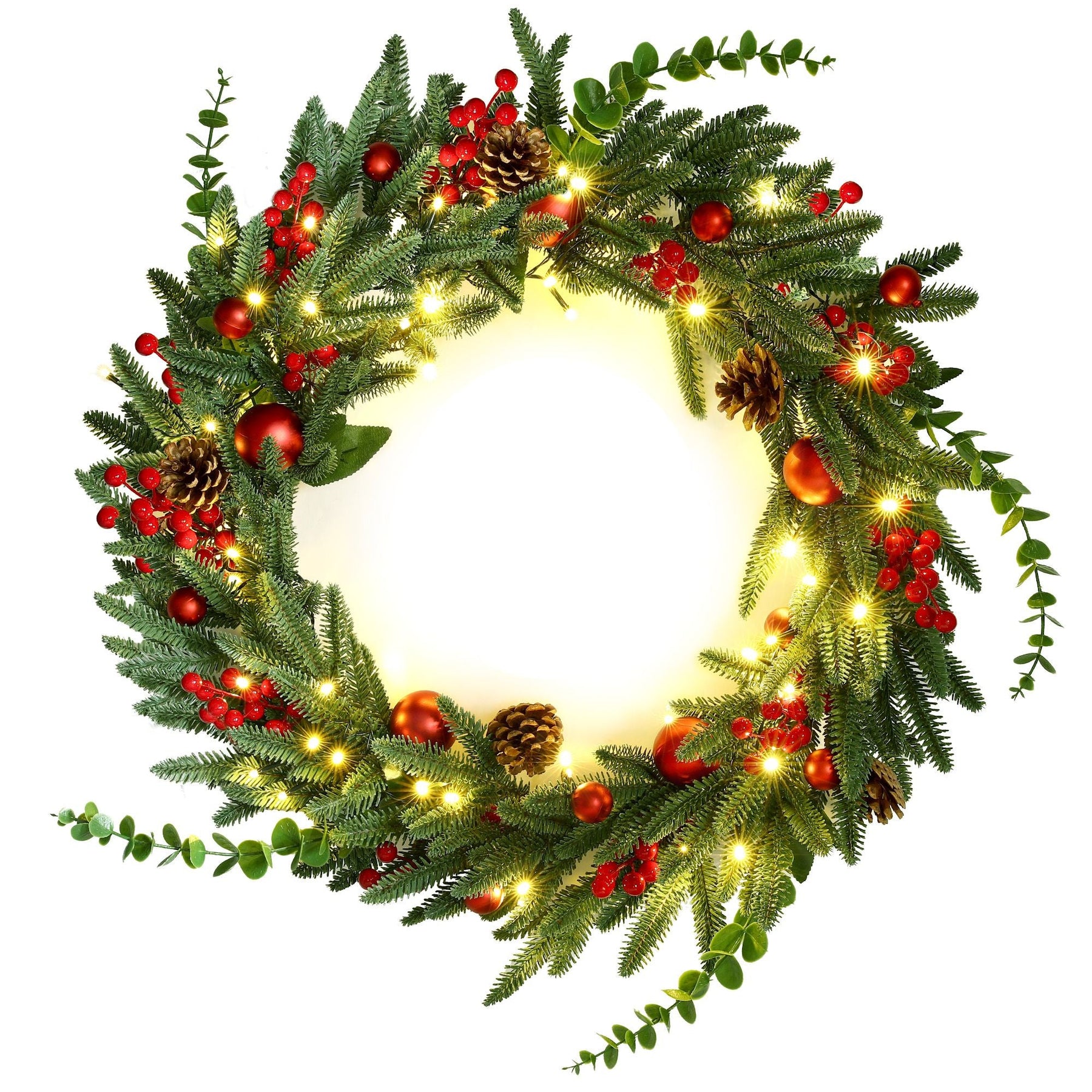 Jingle Jollys 60cm Pre-Lit Christmas Wreath LED Light Front Door Xmas Decor Garland - SportZone.co.nz