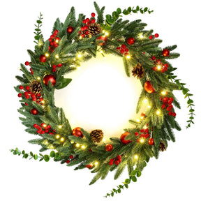 Jingle Jollys 60cm Pre-Lit Christmas Wreath LED Light Front Door Xmas Decor Garland - SportZone.co.nz