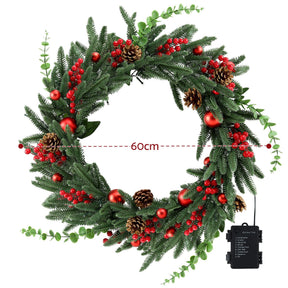 Jingle Jollys 60cm Pre-Lit Christmas Wreath LED Light Front Door Xmas Decor Garland - SportZone.co.nz