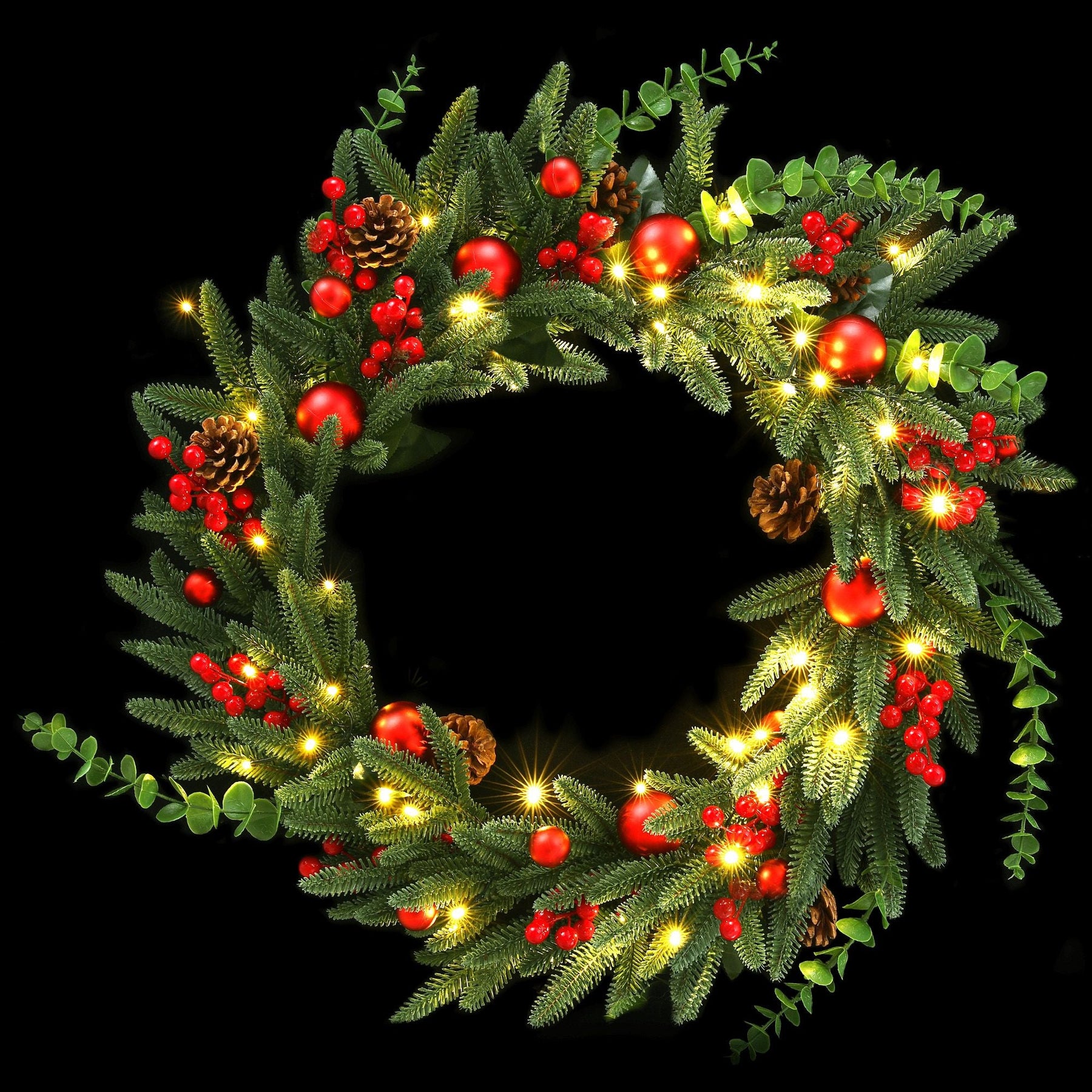 Jingle Jollys 60cm Pre-Lit Christmas Wreath LED Light Front Door Xmas Decor Garland - SportZone.co.nz