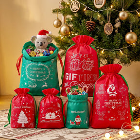 Jingle Jollys 6PCS Christmas Santa Sacks Drawstring Reusable Gift Storage Bags 2 Sizes - SportZone.co.nz