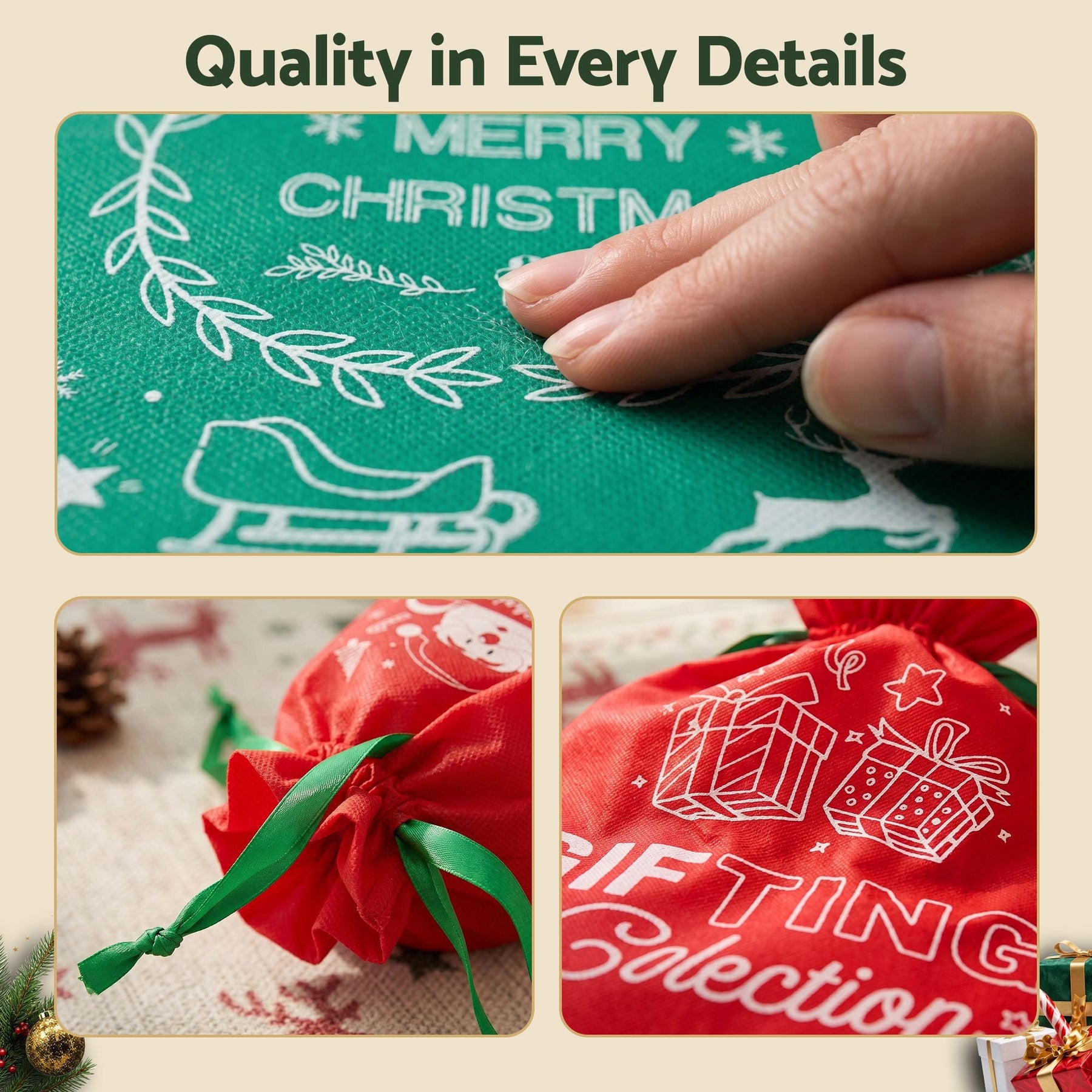 Jingle Jollys 6PCS Christmas Santa Sacks Drawstring Reusable Gift Storage Bags 2 Sizes - SportZone.co.nz