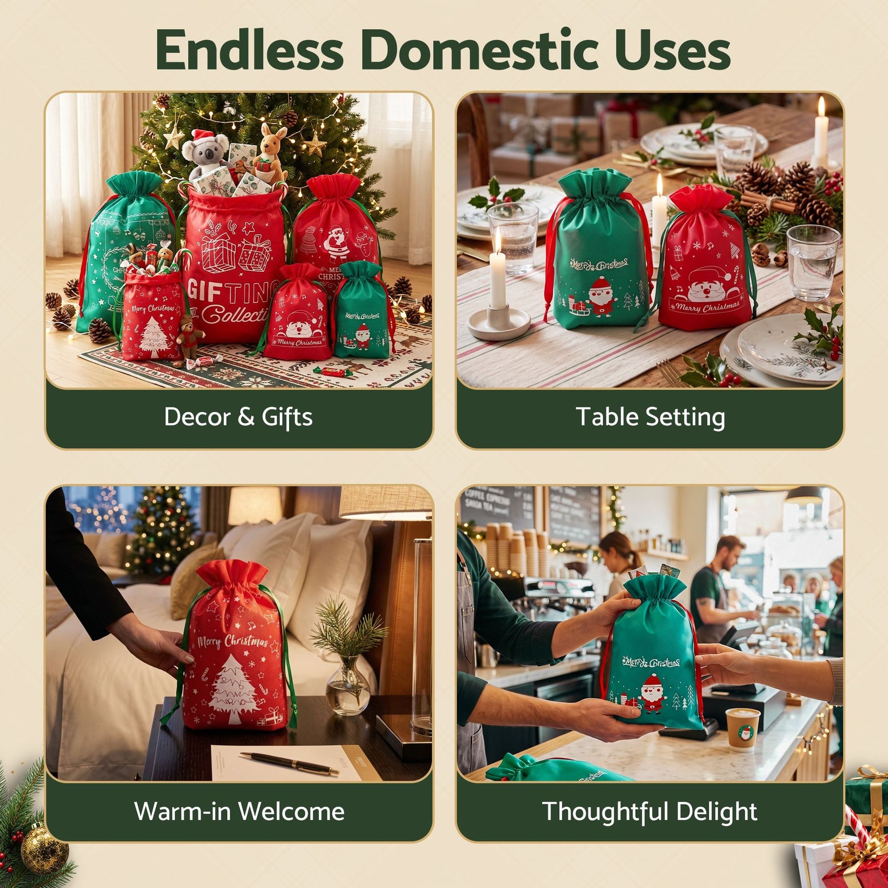 Jingle Jollys 6PCS Christmas Santa Sacks Drawstring Reusable Gift Storage Bags 2 Sizes - SportZone.co.nz
