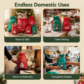 Jingle Jollys 6PCS Christmas Santa Sacks Drawstring Reusable Gift Storage Bags 2 Sizes - SportZone.co.nz