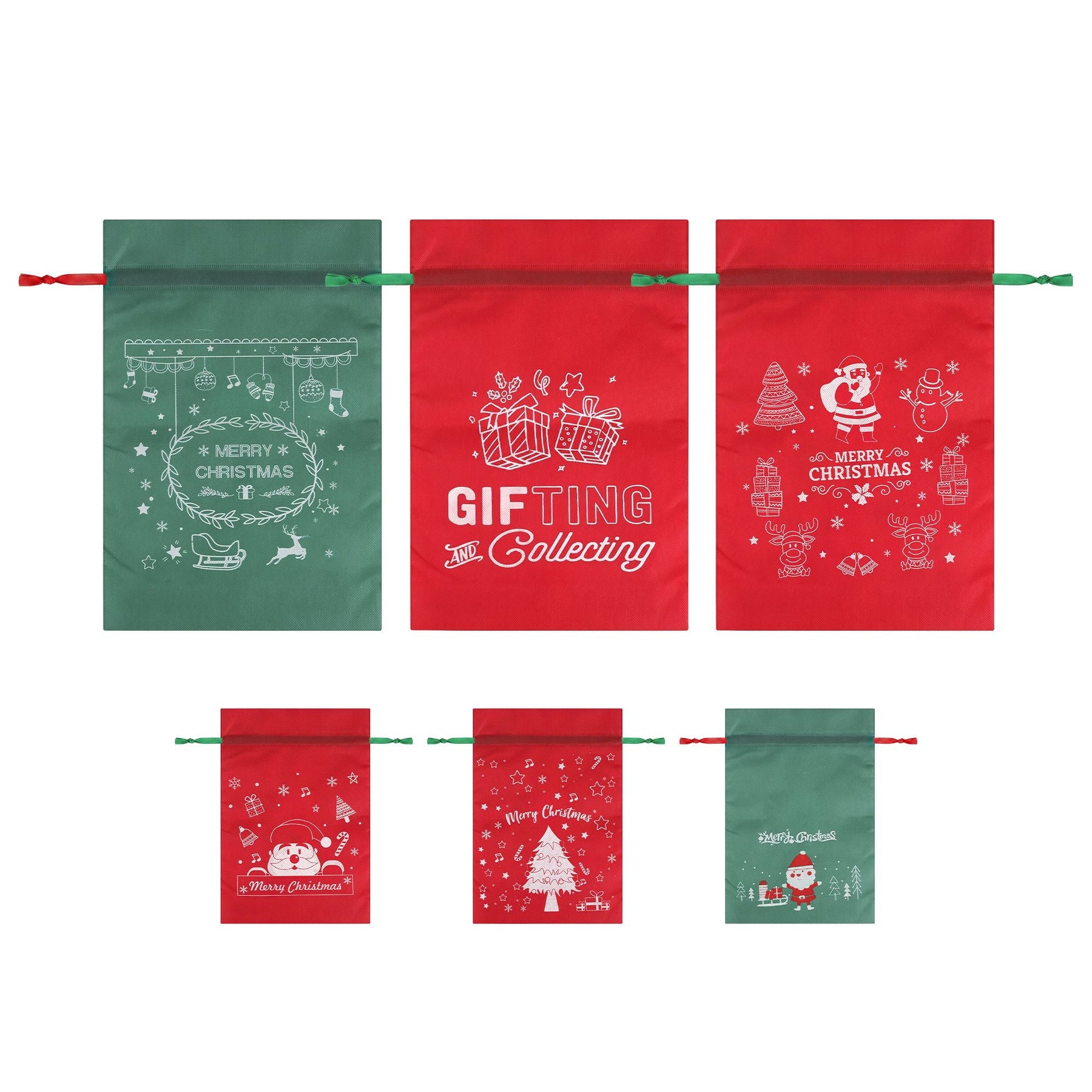 Jingle Jollys 6PCS Christmas Santa Sacks Drawstring Reusable Gift Storage Bags 2 Sizes - SportZone.co.nz