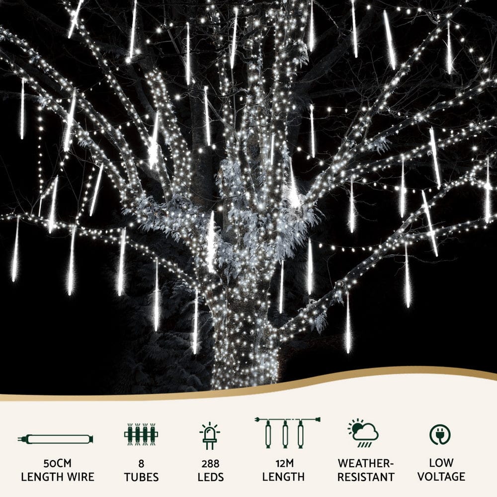 Jingle Jollys 7M Christmas Lights Shower Light 288 LED Icicle Falling Metor - SportZone.co.nz