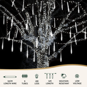 Jingle Jollys 7M Christmas Lights Shower Light 288 LED Icicle Falling Metor - SportZone.co.nz