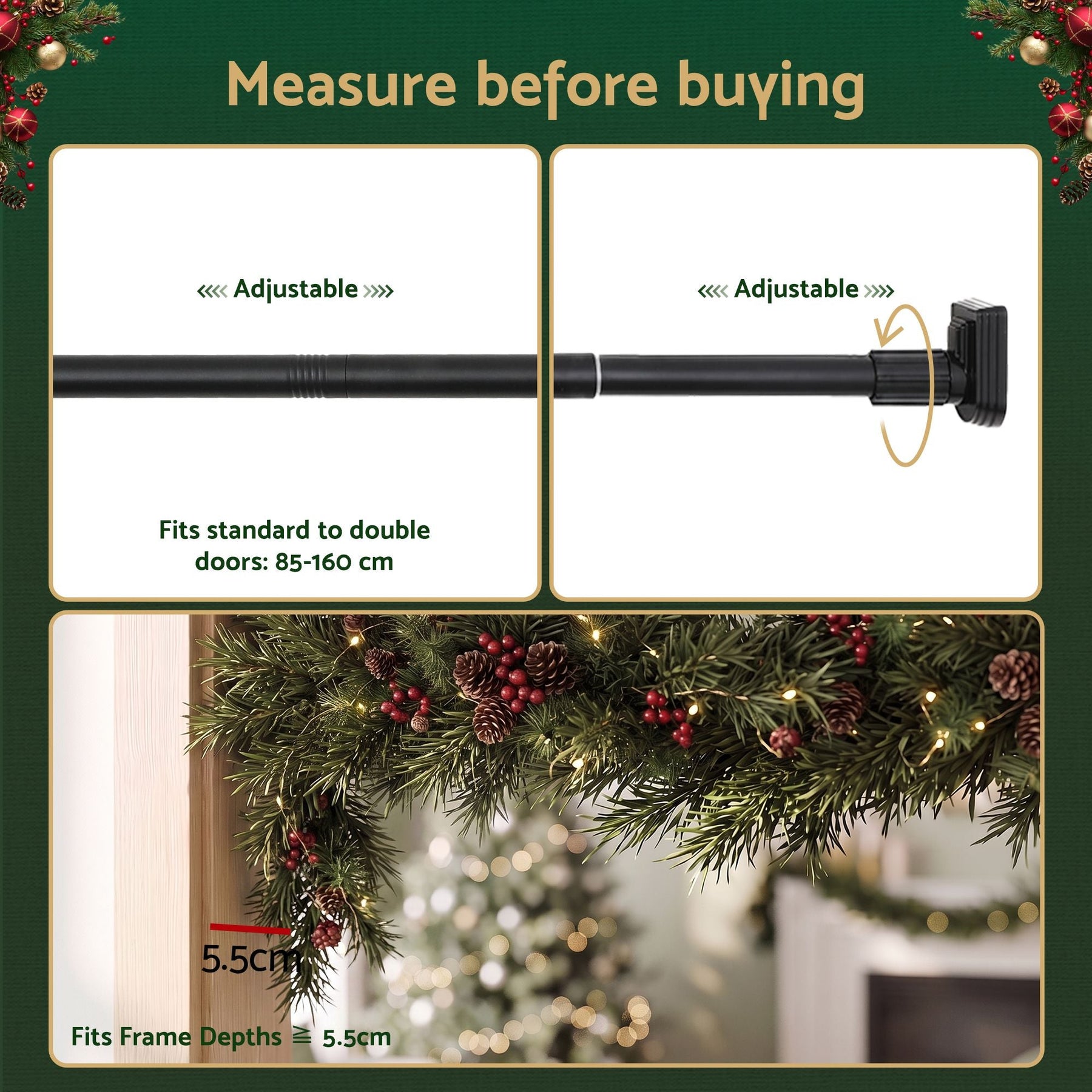Jingle Jollys Christmas Garland Hook Wreath Hanger Fits 85-160CM Door No Drill - SportZone.co.nz