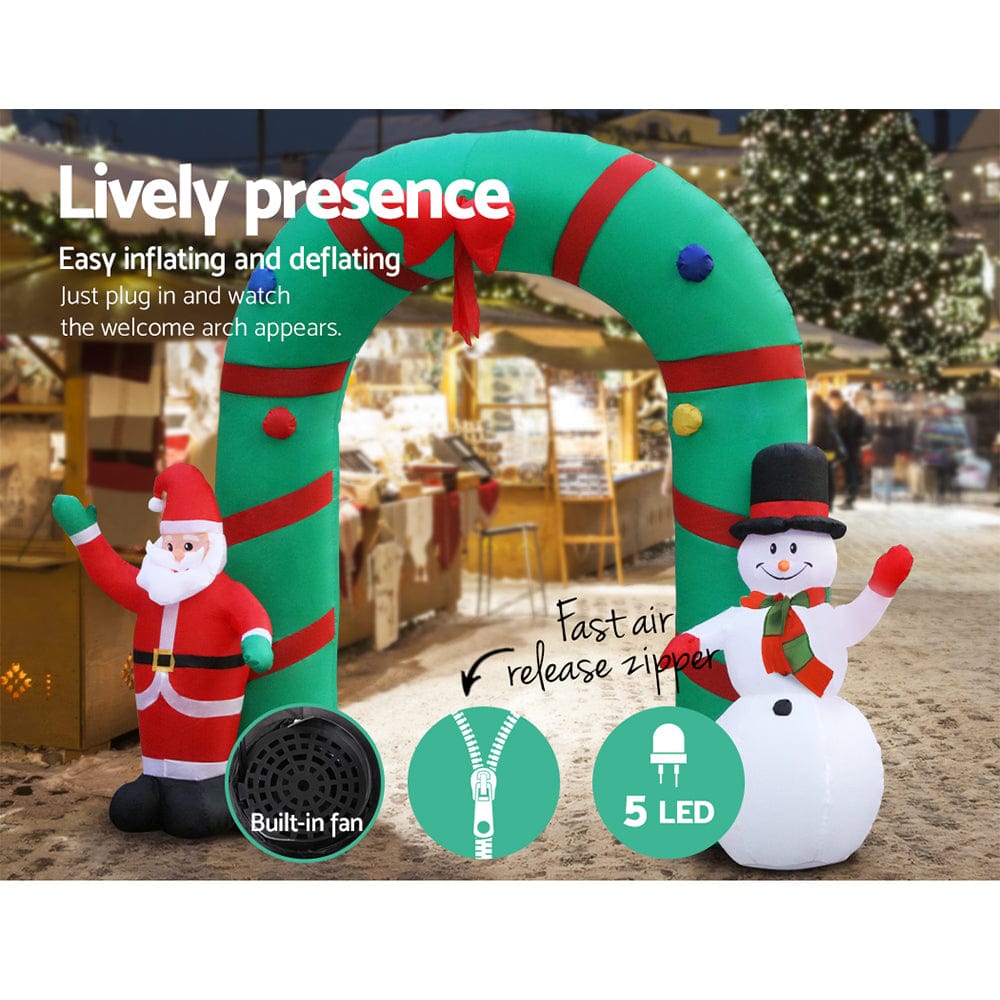 Jingle Jollys Christmas Inflatable Archwary 2.8M Illuminated Decorations - SportZone.co.nz