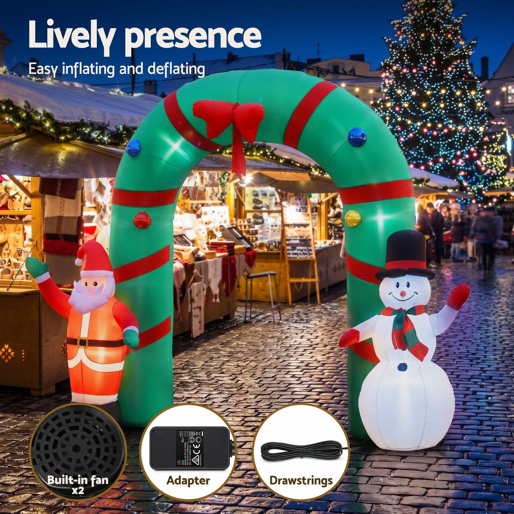 Jingle Jollys Christmas Inflatable Archwary 2.8M Illuminated Decorations - SportZone.co.nz