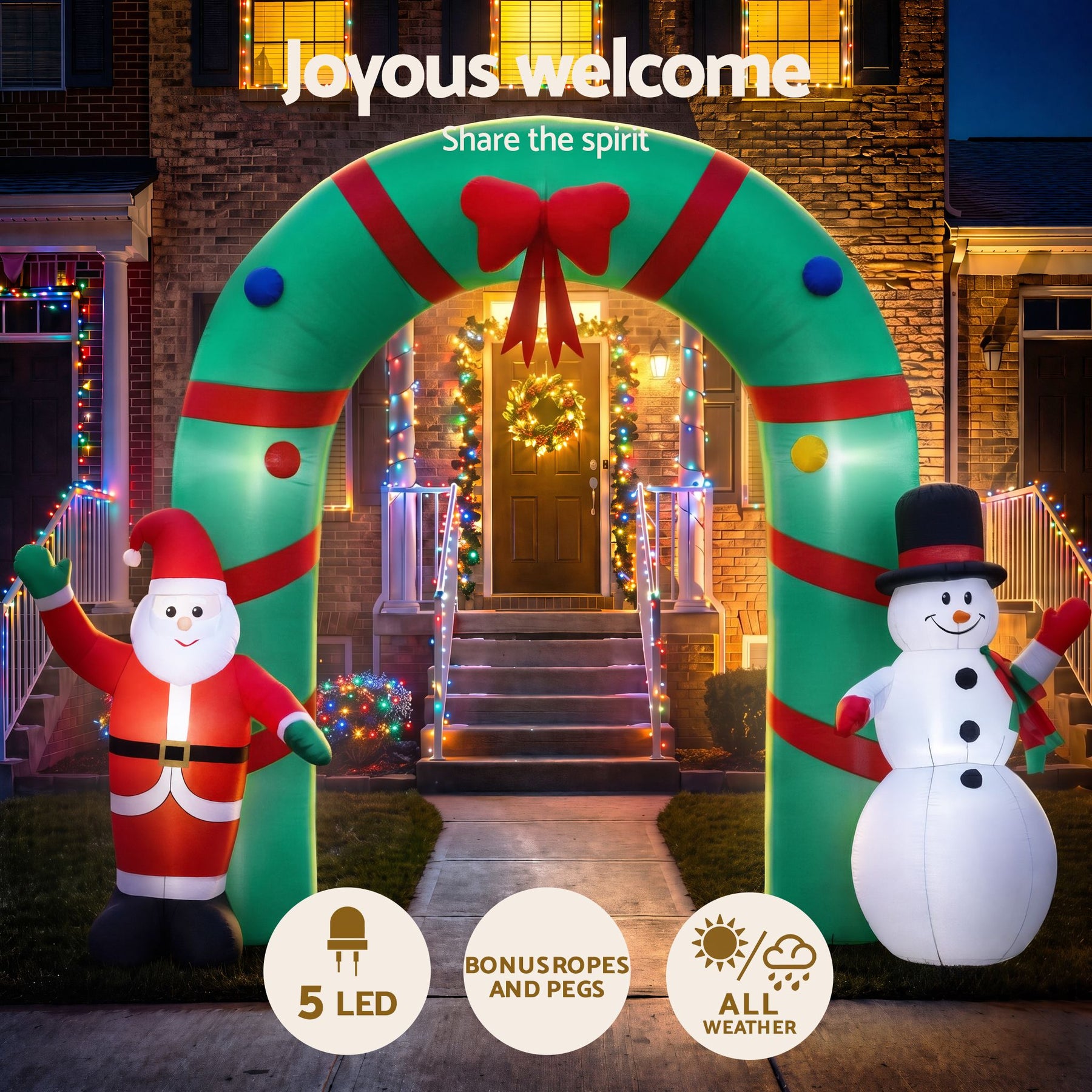 Jingle Jollys Christmas Inflatable Archwary 2.8M Illuminated Decorations - SportZone.co.nz