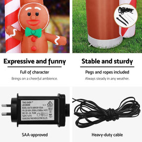 Jingle Jollys Christmas Inflatable Archwary Ginger 2.8M Illuminated Decorations - SportZone.co.nz