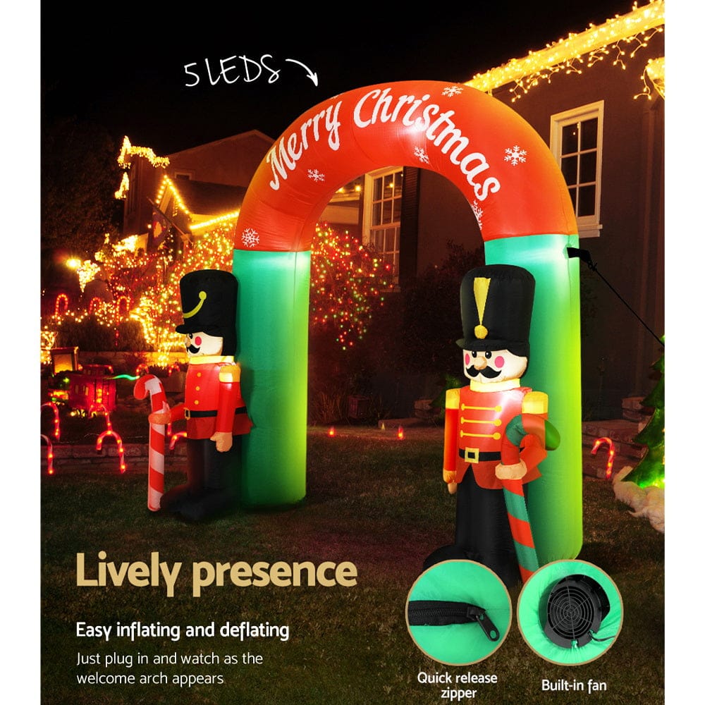 Jingle Jollys Christmas Inflatable Archwary Nutcracker 3M Illuminated Decorations - SportZone.co.nz