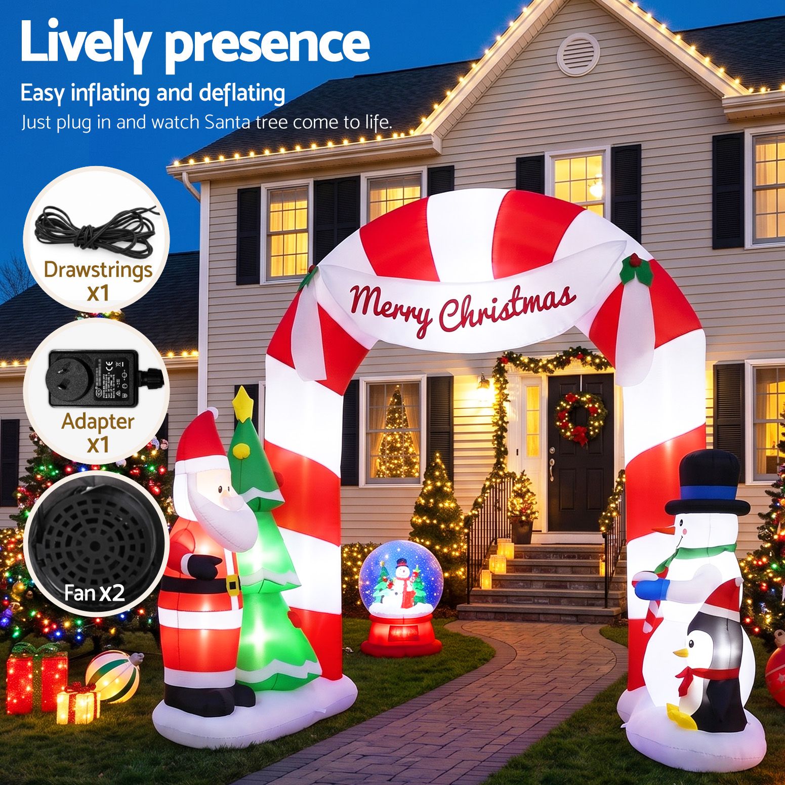 Jingle Jollys Christmas Inflatable Archwary Santa 3M Illuminated Decorations - SportZone.co.nz