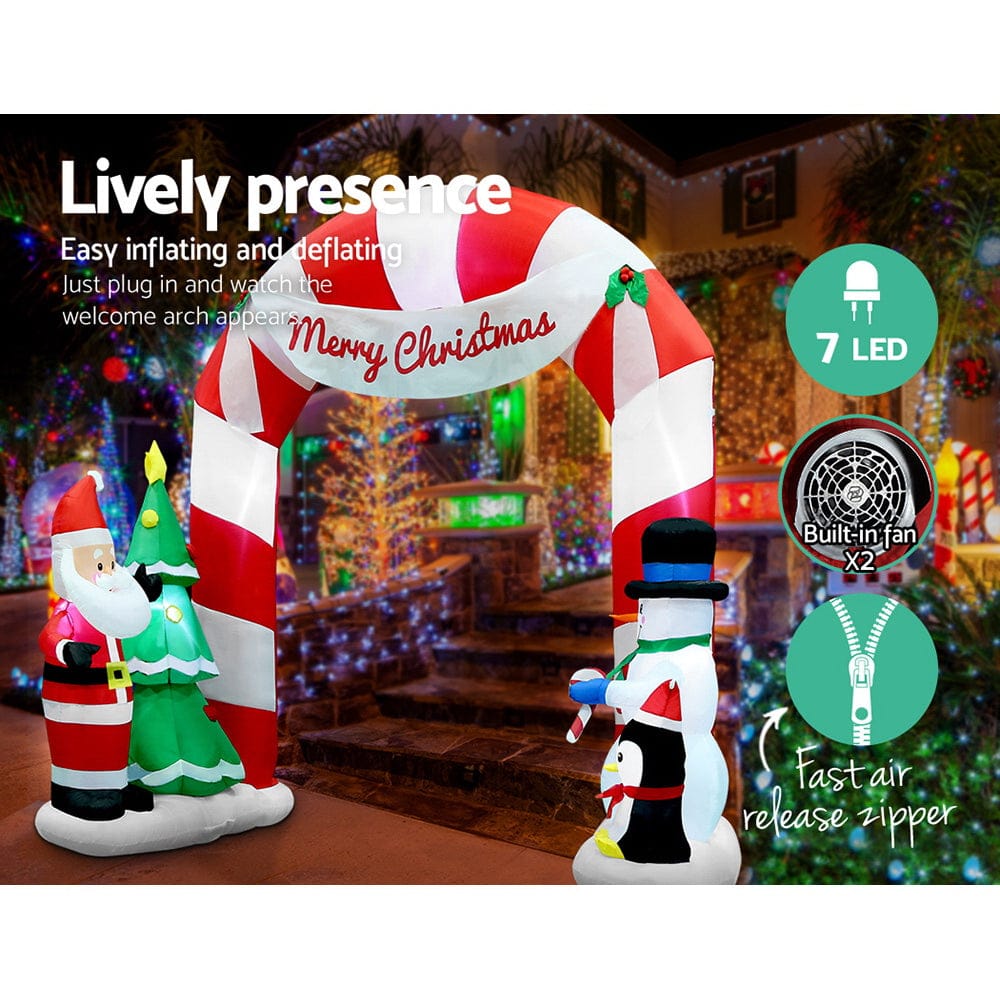Jingle Jollys Christmas Inflatable Archwary Santa 3M Illuminated Decorations - SportZone.co.nz
