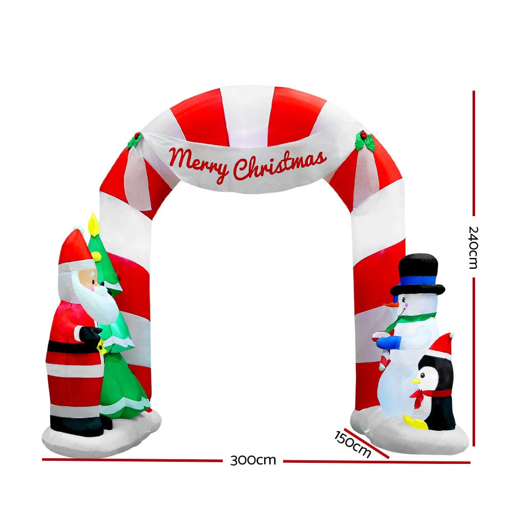 Jingle Jollys Christmas Inflatable Archwary Santa 3M Illuminated Decorations - SportZone.co.nz