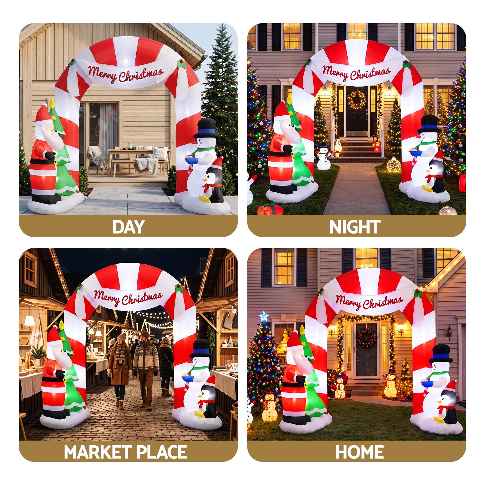 Jingle Jollys Christmas Inflatable Archwary Santa 3M Illuminated Decorations - SportZone.co.nz