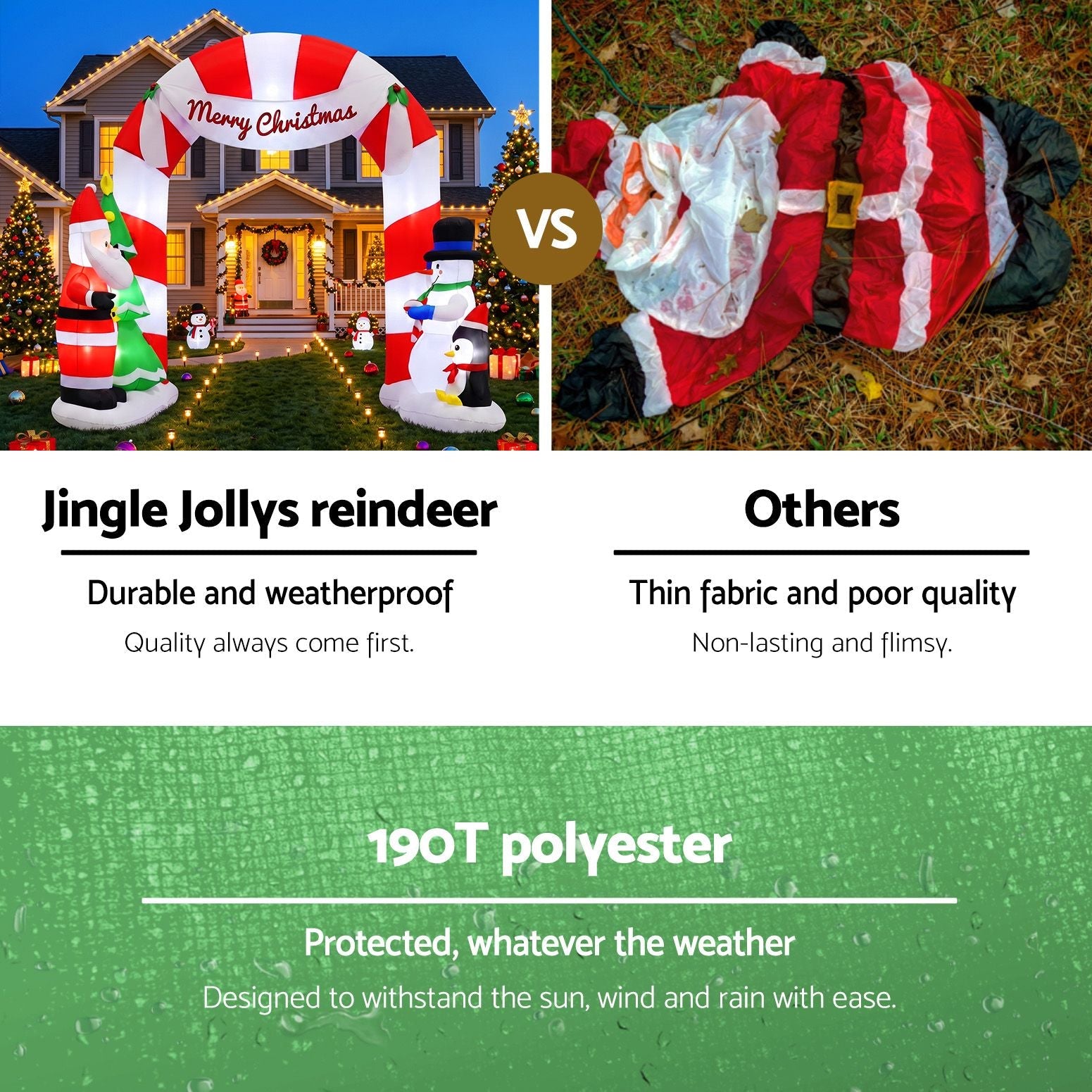 Jingle Jollys Christmas Inflatable Archwary Santa 3M Illuminated Decorations - SportZone.co.nz