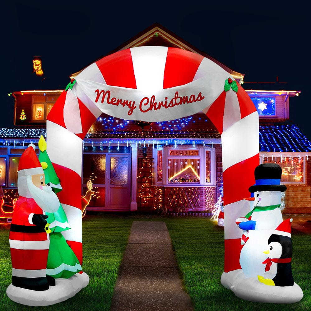 Jingle Jollys Christmas Inflatable Archwary Santa 3M Illuminated Decorations - SportZone.co.nz