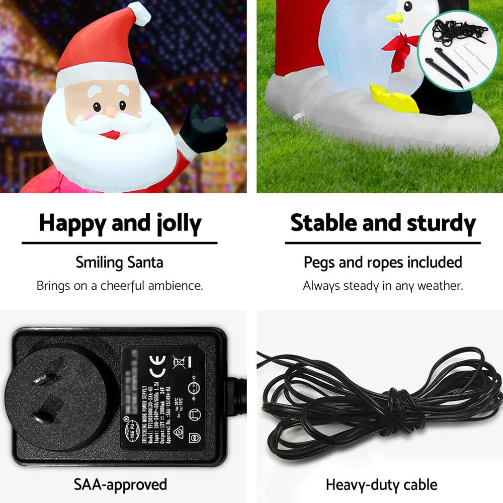 Jingle Jollys Christmas Inflatable Archwary Santa 3M Illuminated Decorations - SportZone.co.nz