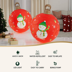 Jingle Jollys Christmas Inflatable Ball 60cm Illuminated Led Snowman Xmas Decor - SportZone.co.nz