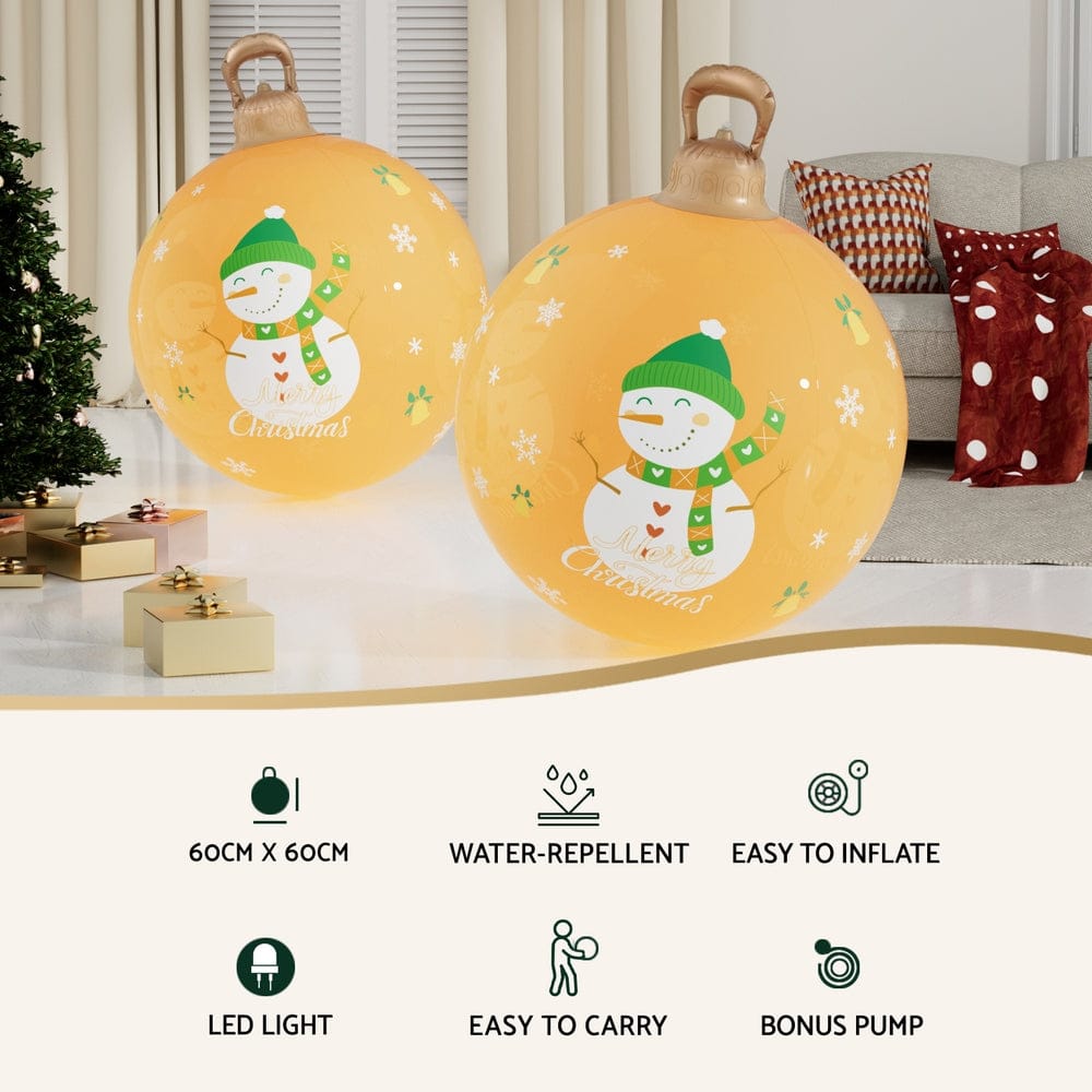Jingle Jollys Christmas Inflatable Ball 60cm Led Illuminated Snowman Xmas Decor - SportZone.co.nz