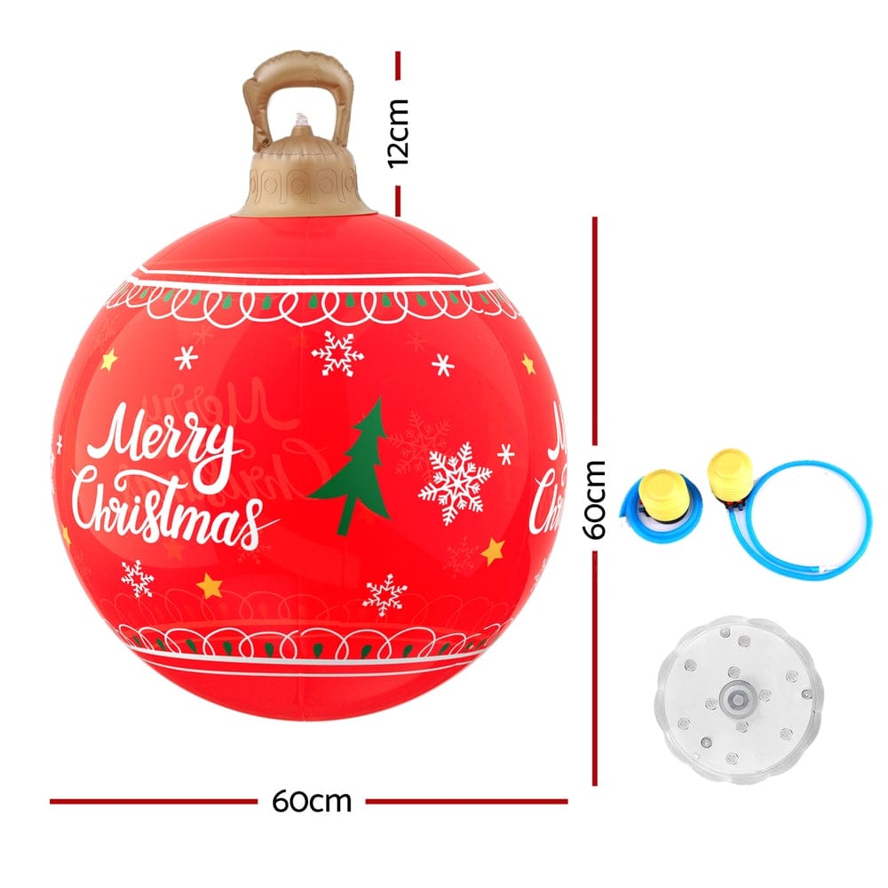 Jingle Jollys Christmas Inflatable Ball 60cm Led Illuminated Xmas Decoration Red - SportZone.co.nz