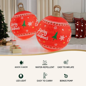 Jingle Jollys Christmas Inflatable Ball 60cm Led Illuminated Xmas Decoration Red - SportZone.co.nz