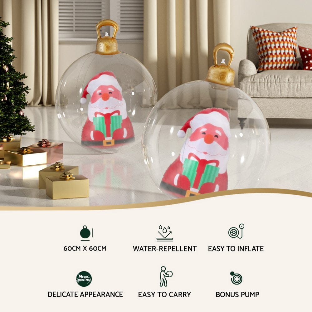 Jingle Jollys Christmas Inflatable Ball 60cm Santa Decoration Giant Bauble Clear - SportZone.co.nz