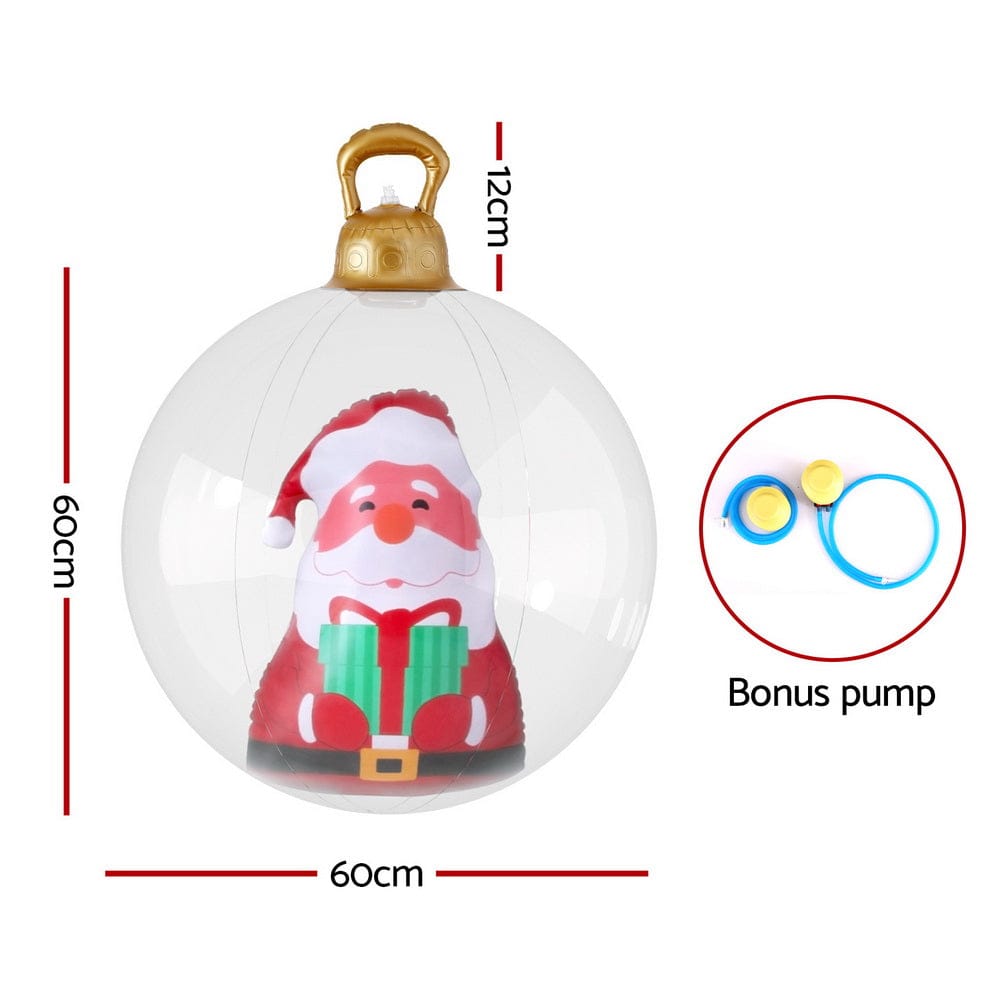 Jingle Jollys Christmas Inflatable Ball 60cm Santa Decoration Giant Bauble Clear - SportZone.co.nz