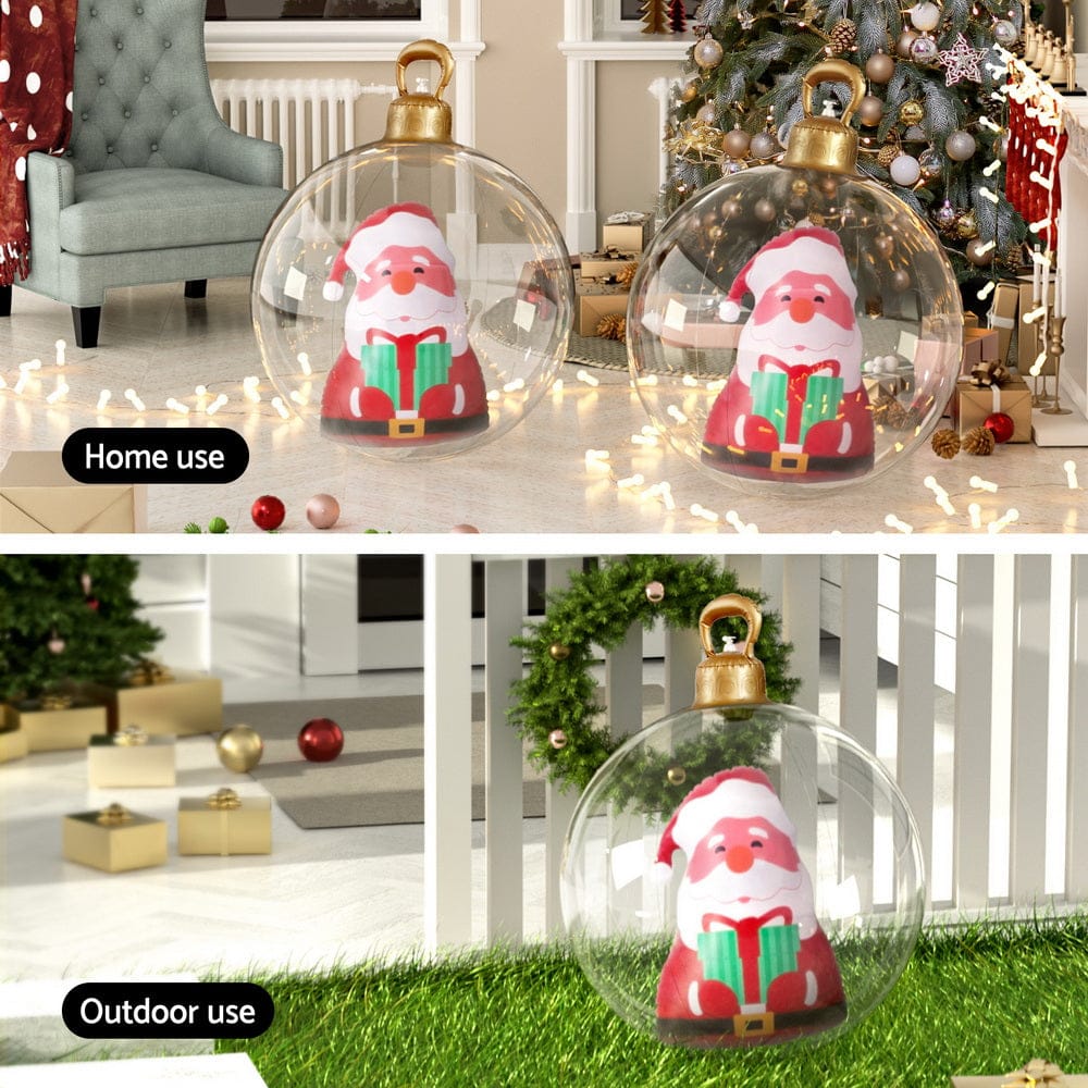 Jingle Jollys Christmas Inflatable Ball 60cm Santa Decoration Giant Bauble Clear - SportZone.co.nz