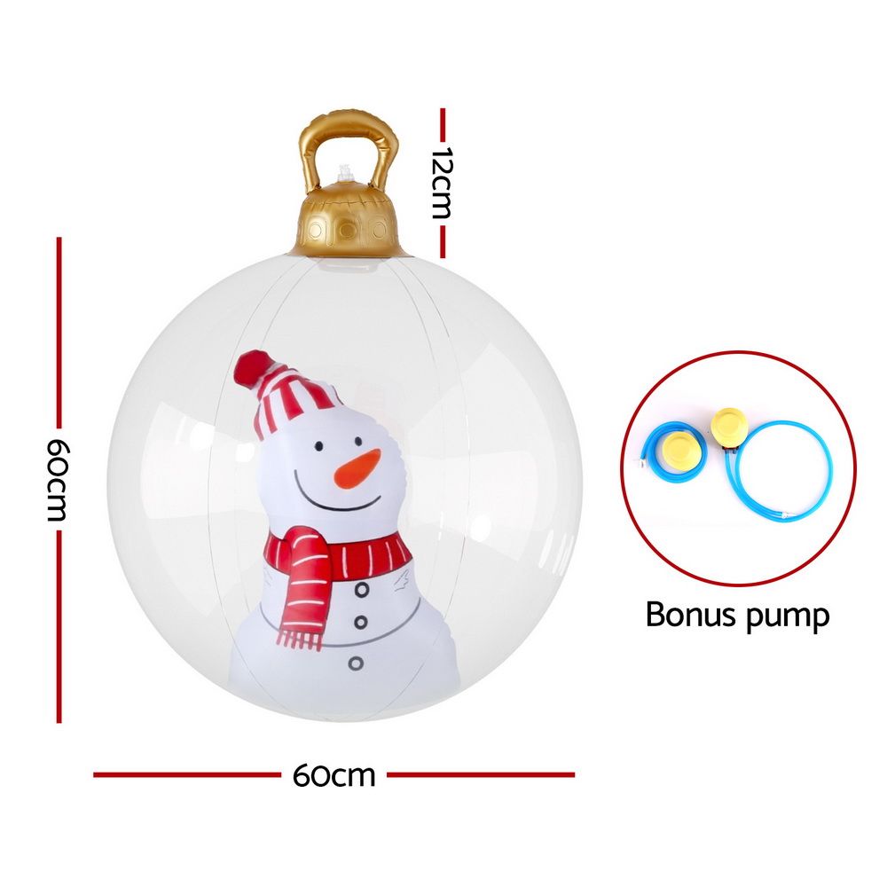 Jingle Jollys Christmas Inflatable Ball 60cm Snowman Decoration Giant Bauble - SportZone.co.nz