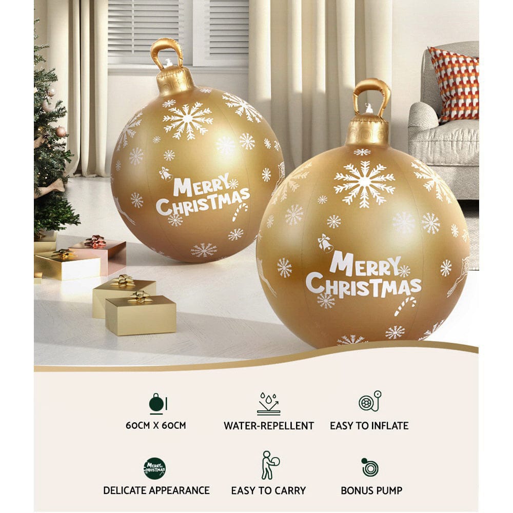 Jingle Jollys Christmas Inflatable Ball Bauble 60cm Outdoor Decoration Gold - SportZone.co.nz