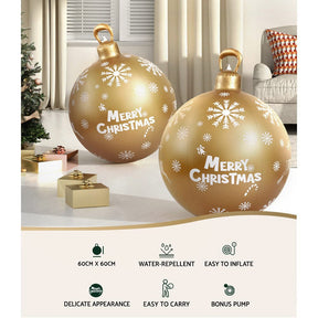 Jingle Jollys Christmas Inflatable Ball Bauble 60cm Outdoor Decoration Gold - SportZone.co.nz